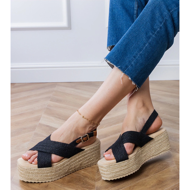 Sort espadrilles sandaler på platformen med striber 1