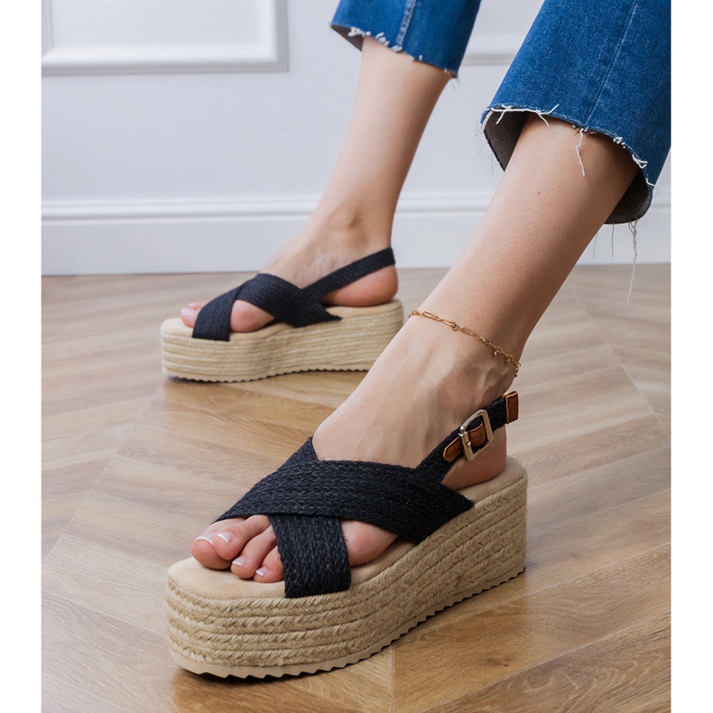 Sort espadrilles sandaler på platformen med striber 2