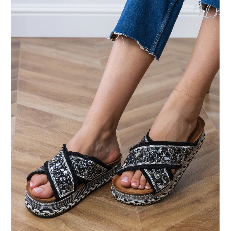 Sort flip flops med striber 2
