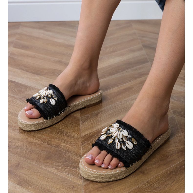 Sort espadrille flip flops med skaller 1