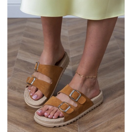 Brun flad flip flops med striberklemmer 6