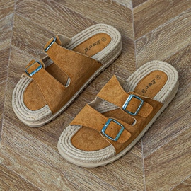 Brun flad flip flops med striberklemmer 7