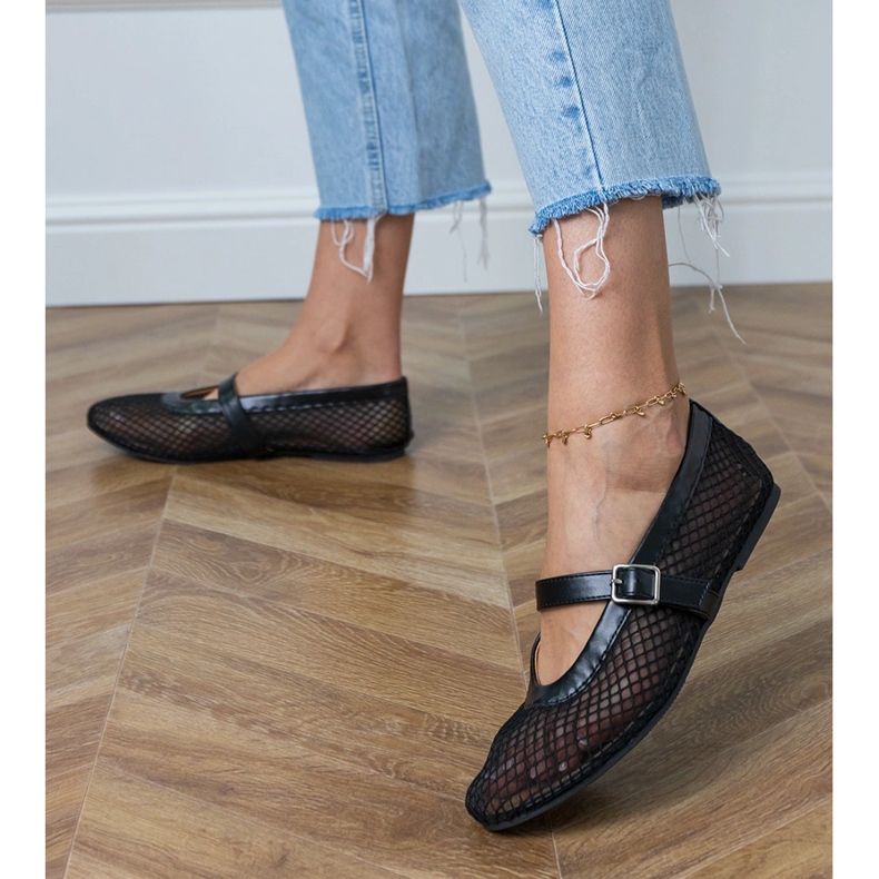 Sort mesh ballerinas med en spænde 1