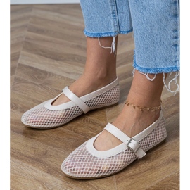 Beige mesh ballerinas med en spænde 1