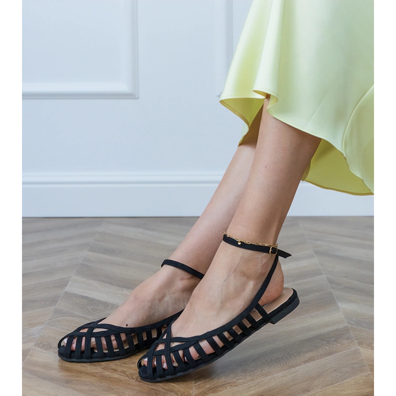 Sorte kvinders flade sandaler bygget -up 2