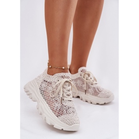 Kvinders sneakers med en hæklet øvre beige øvre 2