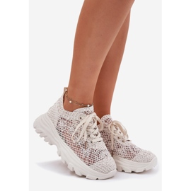Kvinders sneakers med en hæklet øvre beige øvre 1