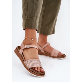 Kvinders sandaler med fletning på inblu GS000050 Pink Belt lyserød 2