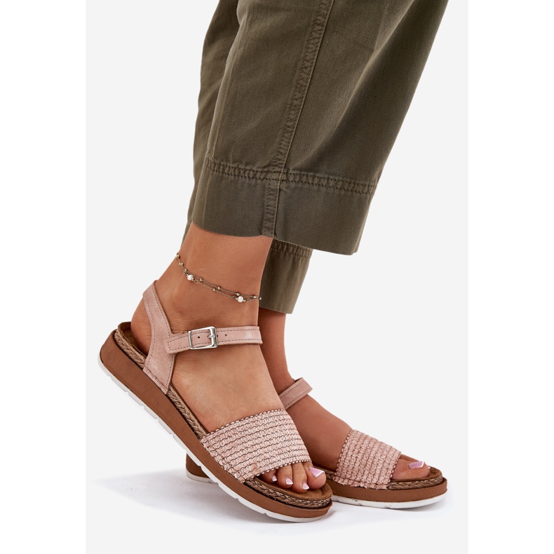 Kvinders sandaler med fletning på inblu GS000050 Pink Belt lyserød 1