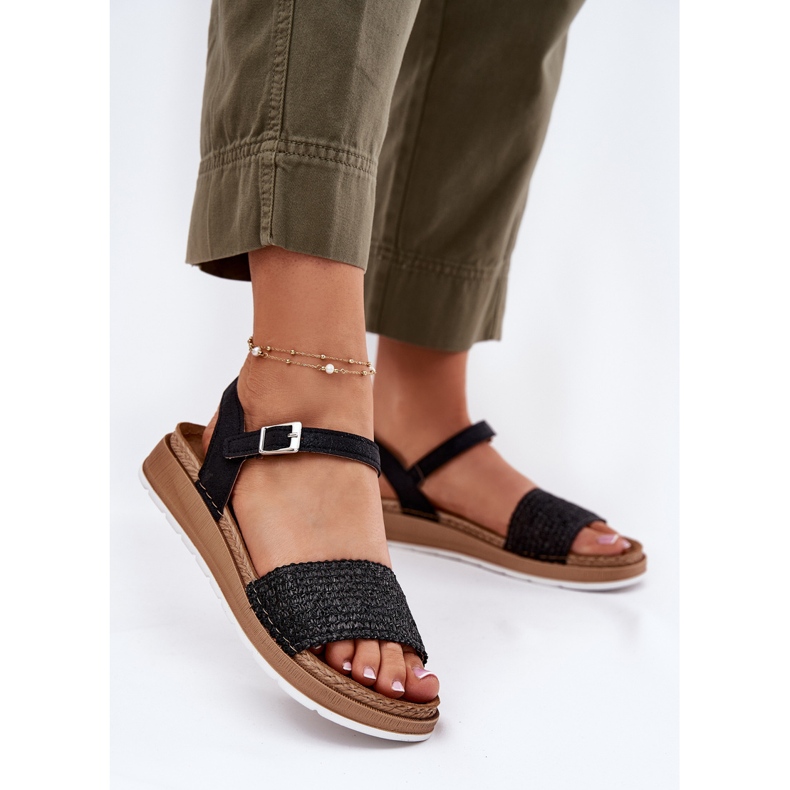 Kvinders sandaler med en fletning på inblu GS000050 sort bælte 2