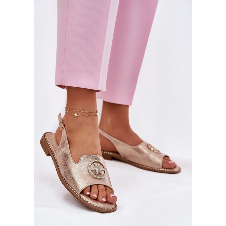 S.Barski Flathælede kvinders sandaler med en ornament S. BARSKI KV51-002 Pink Gold gylden 2
