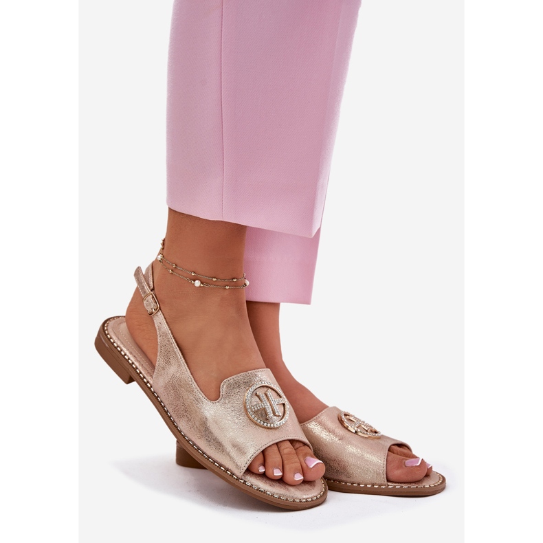 S.Barski Flathælede kvinders sandaler med en ornament S. BARSKI KV51-002 Pink Gold gylden 1