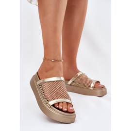 S.Barski Dekorerede kvinders flip flops på platformen med mesh S. BARSKI MY51-016 Złote gylden 2