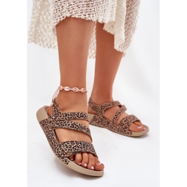 Kvinders lædersandaler Zazoo K1004 Leopard Print brun 2