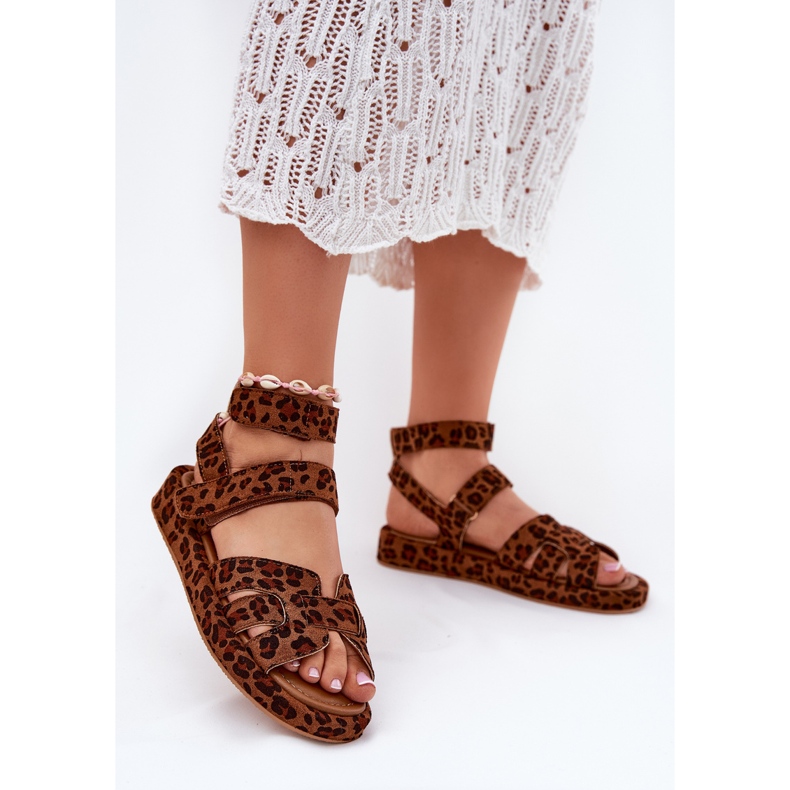 Kvinders sandaler med velcro leopard brun 2