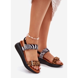 Kvinders sandaler til kiler leopard og brun zebra 1