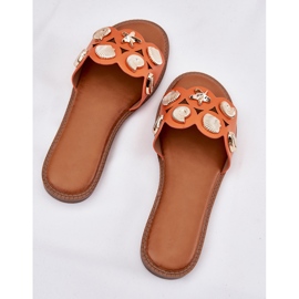 Flat -Hælet kvinder flip flops med gyldne stifter orange 1