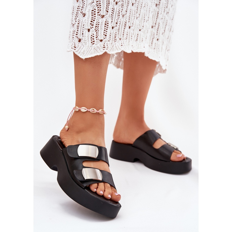 Kvinders flip flops med øko sorte læderstriber 2