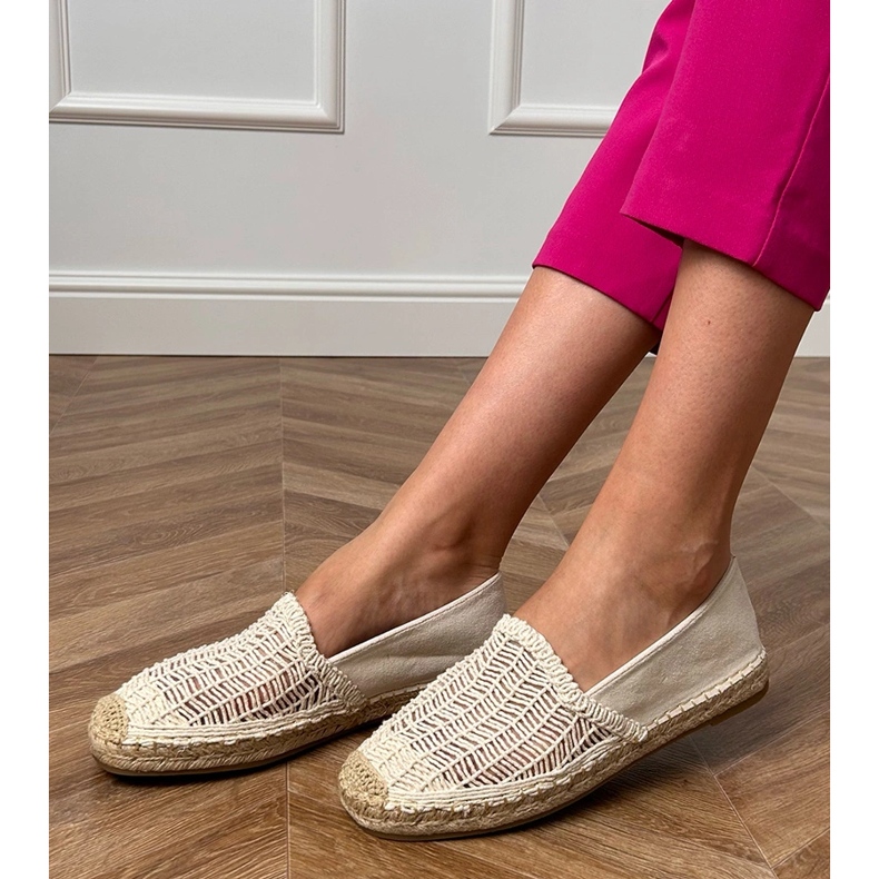 Beige Openwork Espadrilles på platformen 1