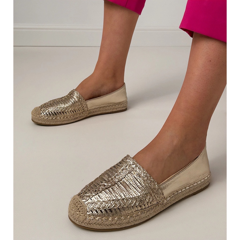 Openwork Espadrilles på platformen gylden 1