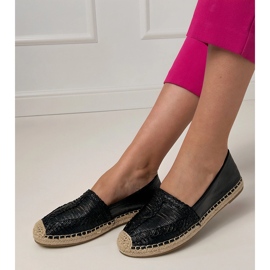 Sort åbent arbejde espadrilles på platformen 1
