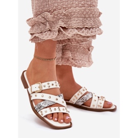 Dekoreret kvinders flade -hælede kvinder flip flops med striber og hvid klemme 1