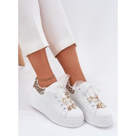 Kvinders sneakers på platformen med pins hvid leopard 2