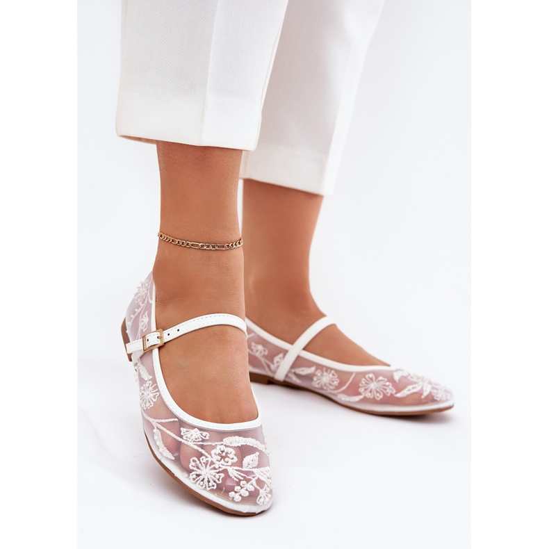 Boto Mesh ballerinas med broderi og hvid dekoration 2