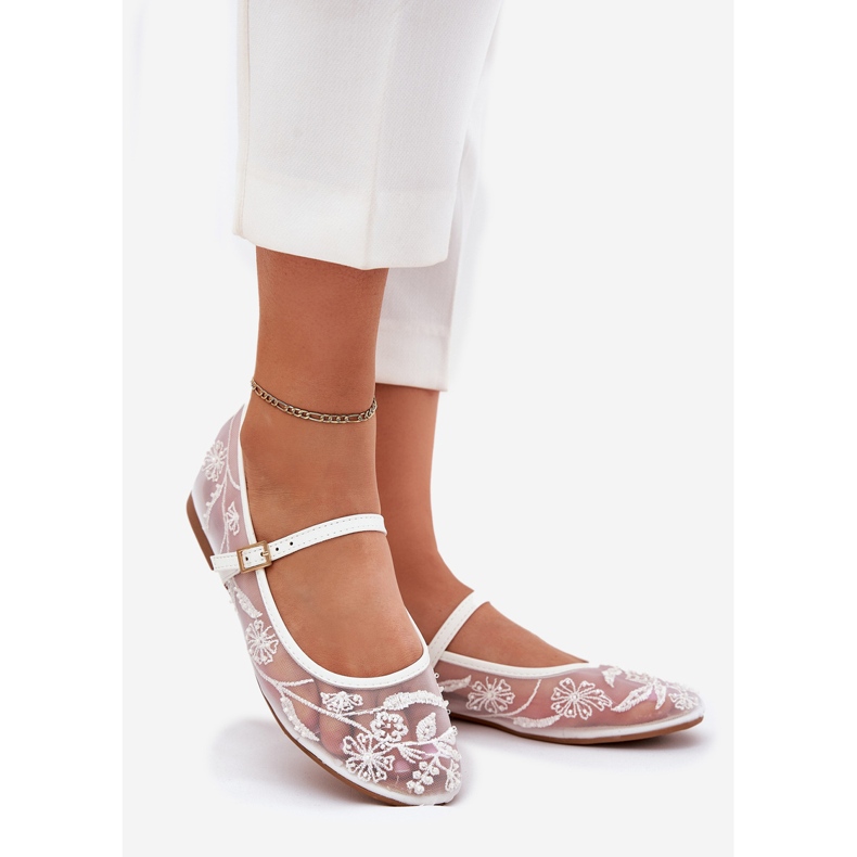 Boto Mesh ballerinas med broderi og hvid dekoration 1