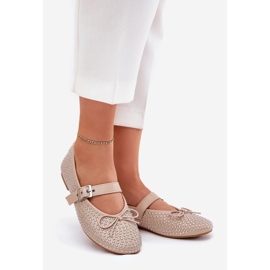 Dekorerede ballerinaer med bue og beige bælte 1