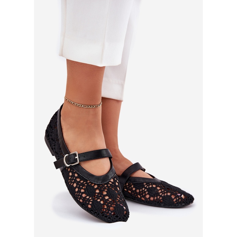Openwork Ballerinas med sort bælte 1