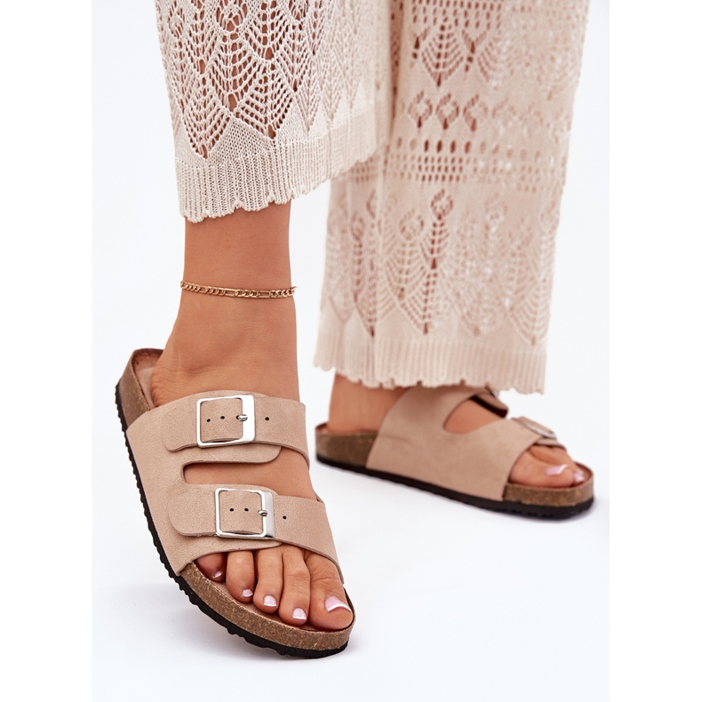 Kvinders flip flops på Cork -platformen beige spænder 2