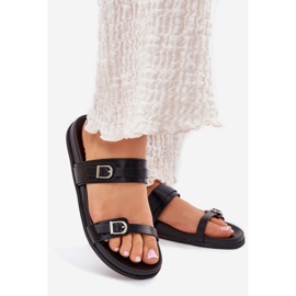 Dame-flip-flops med spænder, sort 1