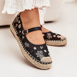 Mesh Espadrilles med broderi på den sorte platform 3
