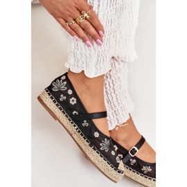 Mesh Espadrilles med broderi på den sorte platform 7