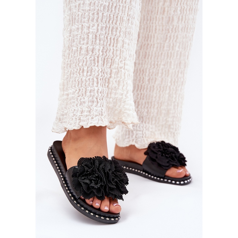 Kvinders flip flops med stofblomster sort 2