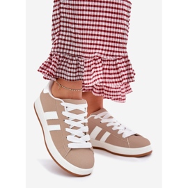 Kvinders sneakers sportssko med øko læder mørkt syn beige 1