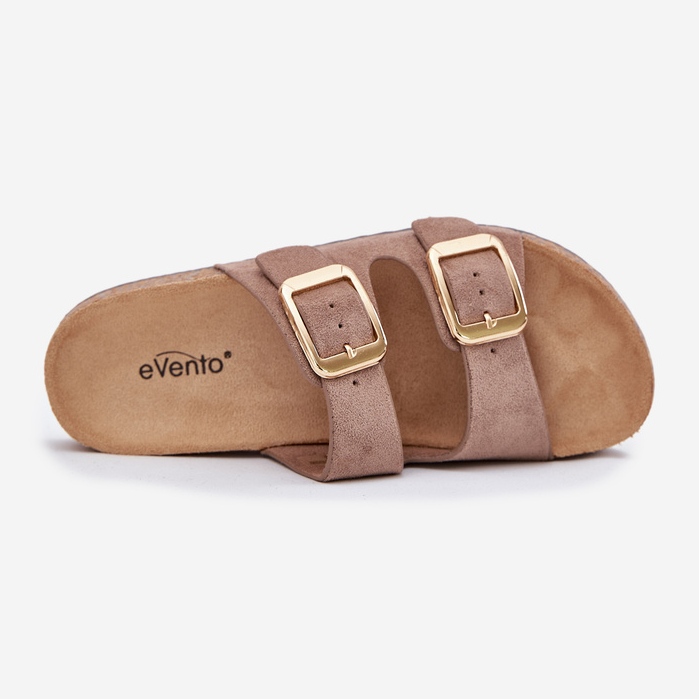 Kvinders flip flops med Eco Suede gyldne klemmer beige 2