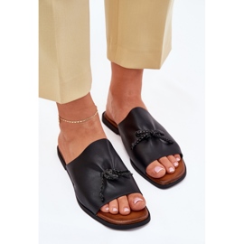 EVento Flat -Hælet kvinders flip flops med en dekorativ slips sort 5
