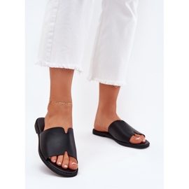 EVento Kvinders flip flip flops med fladt -hælet læder sort 3