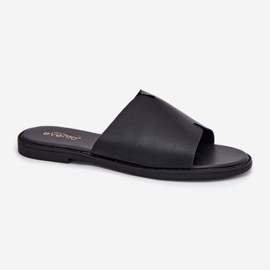 EVento Kvinders flip flip flops med fladt -hælet læder sort 5