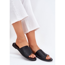 EVento Kvinders flip flip flops med fladt -hælet læder sort 8