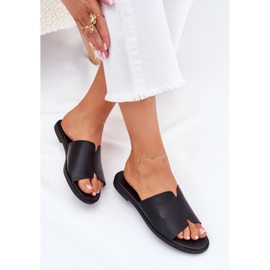 EVento Kvinders flip flip flops med fladt -hælet læder sort 10