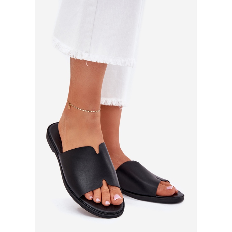 EVento Kvinders flip flip flops med fladt -hælet læder sort 1