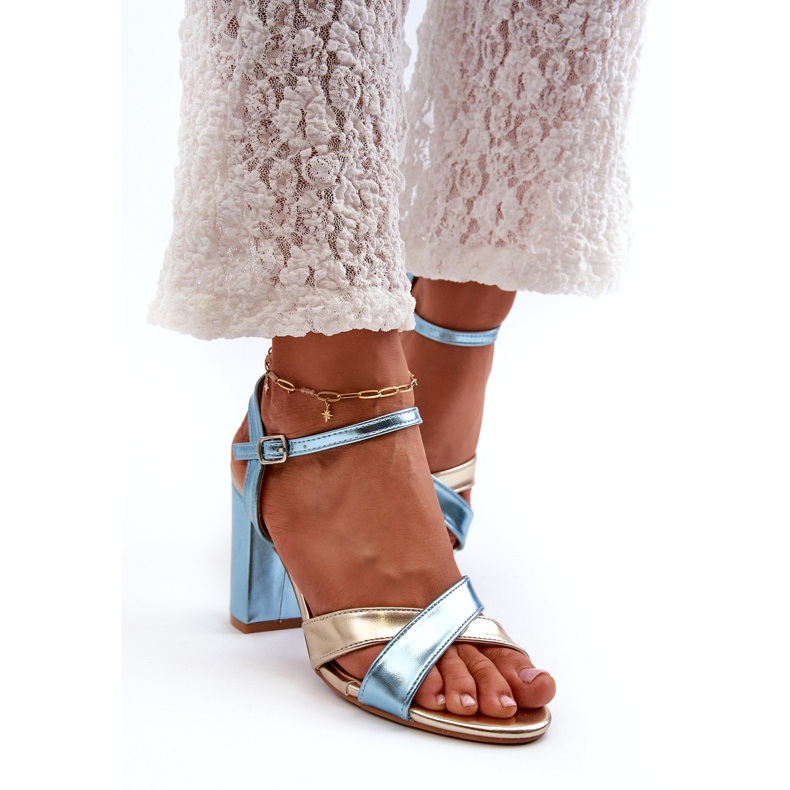 Seastar Øko læder højhælede sandaler blå og guld Abilica 3