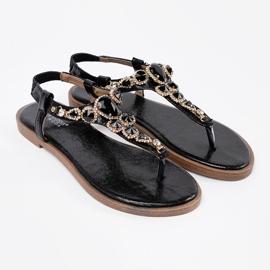Shelvt Flade sorte sandaler med zirkoner 2