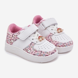 Børns sneakers sportssko lyserøde enhjørninger hvid 1