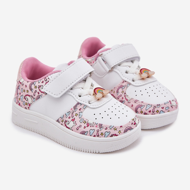 Børns sneakers sportssko lyserøde enhjørninger hvid 1