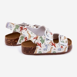 Børns sandaler på en kork sål med spænder dinosaurer multikolor hvid 2
