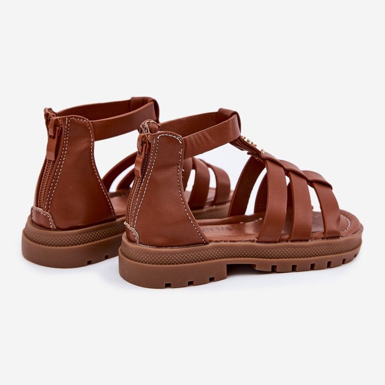Pigernes gladiator sandaler med gylden detalje brun 2